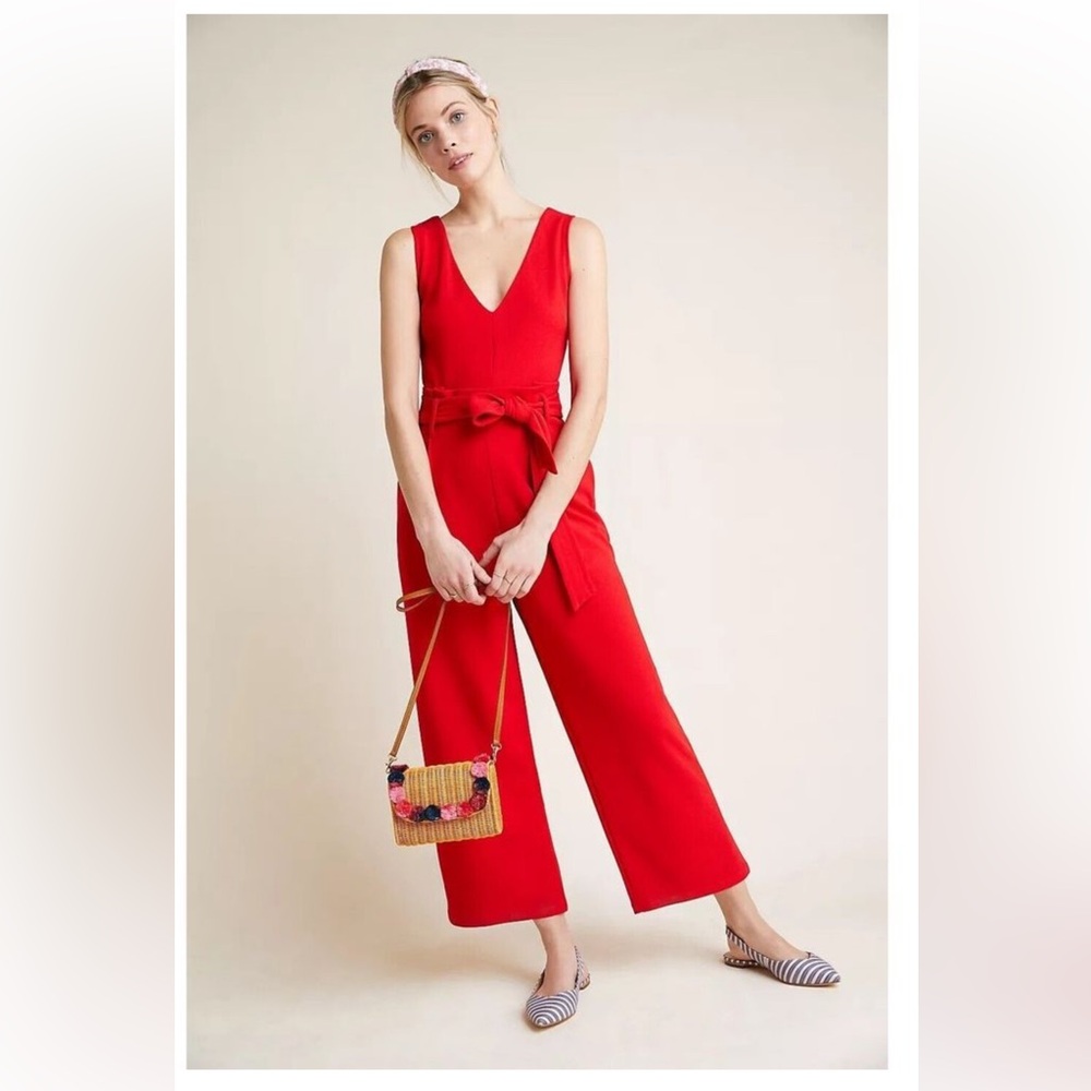 Anthropologie Cathy Structured Wide Leg Sleeveless Jumpsuit Small Red, EUC